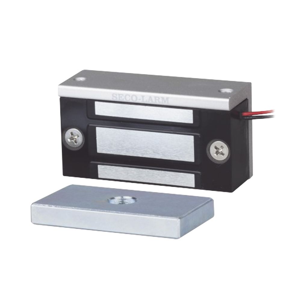 Chapa Magnética  de 36 kg (80 Lbs) / Uso en Lockers o Gabinetes / 12~24 VDC / Tamaño Miniatura 70x31x19 mm / Protección MOV / Sin Magnetismo Residual / Montaje Completo