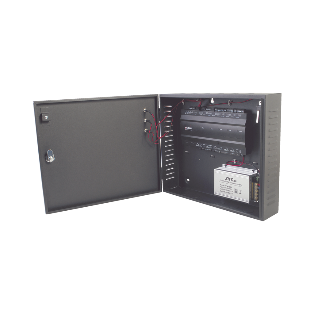 Controlador de acceso / 4 PUERTAS / Biometría Integrada / Hasta 3,000 Huellas / 30,000 Tarjetas / Incluye Gabinete y Fuente de Alimentación 12Vcc/5A compatible con ZKACCESS 3.5