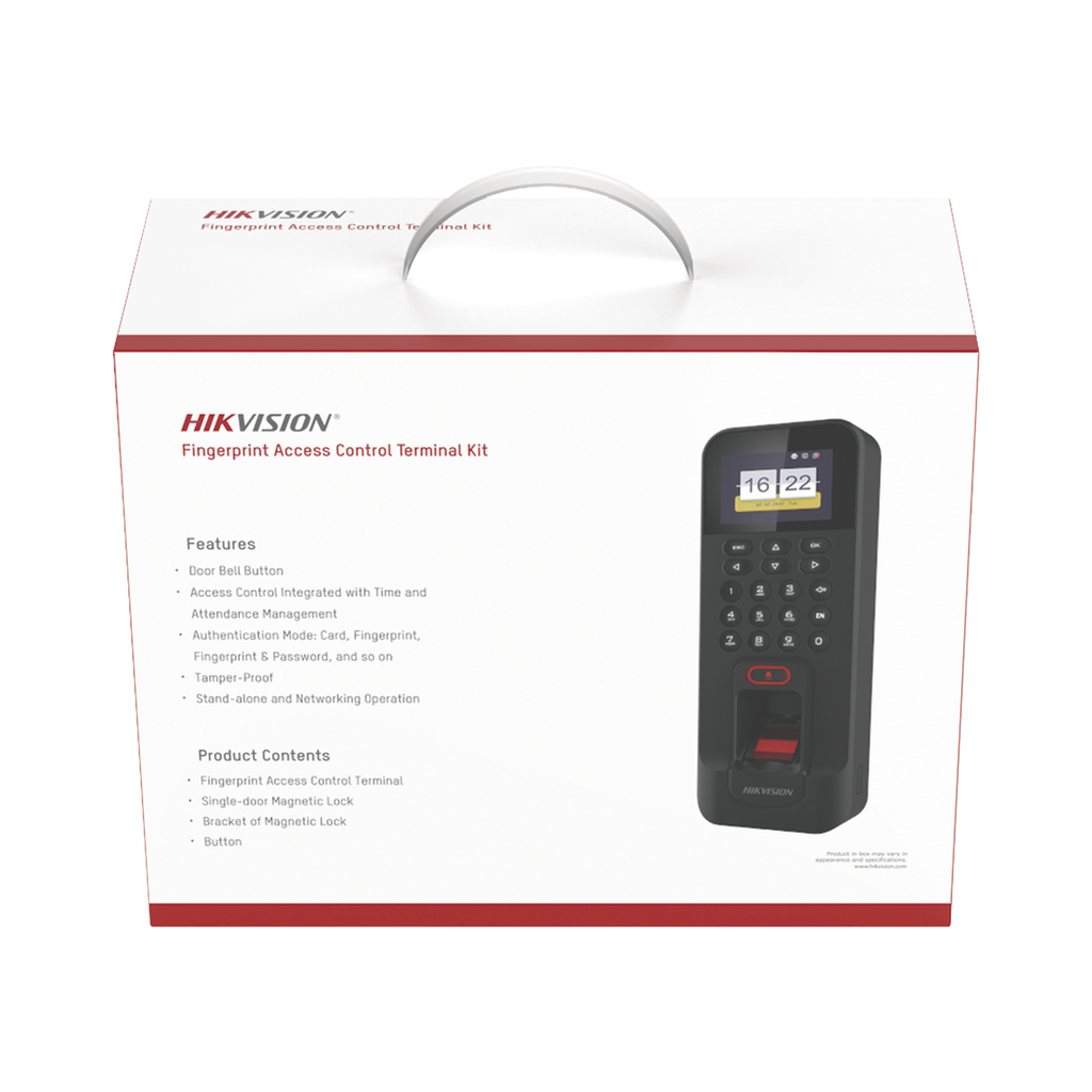 Kit de Control de AccesoTODO INCLUIDO con Lector de Huellas y Tarjetas / 3,000 Huellas / Compatible con App Hik-Connect / Incluye Electroimán  Botón de Salida y Montajes Z y L para imán (DS-K1T804)