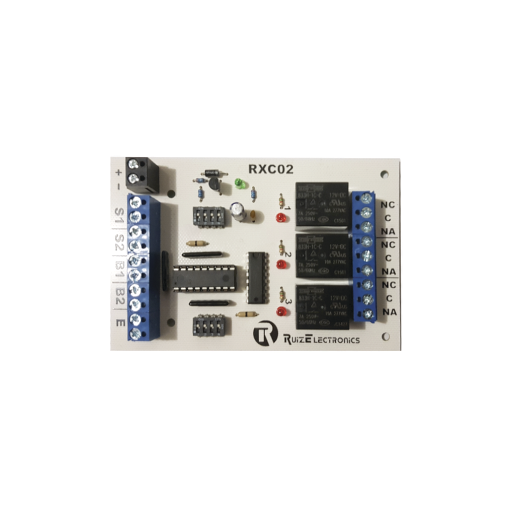 [RXC02] Tarjeta para control de Esclusas para 2 puertas con temporizador en desbloqueo y bloqueo/ entrada para botón de emergencia/ salida de emergencia.