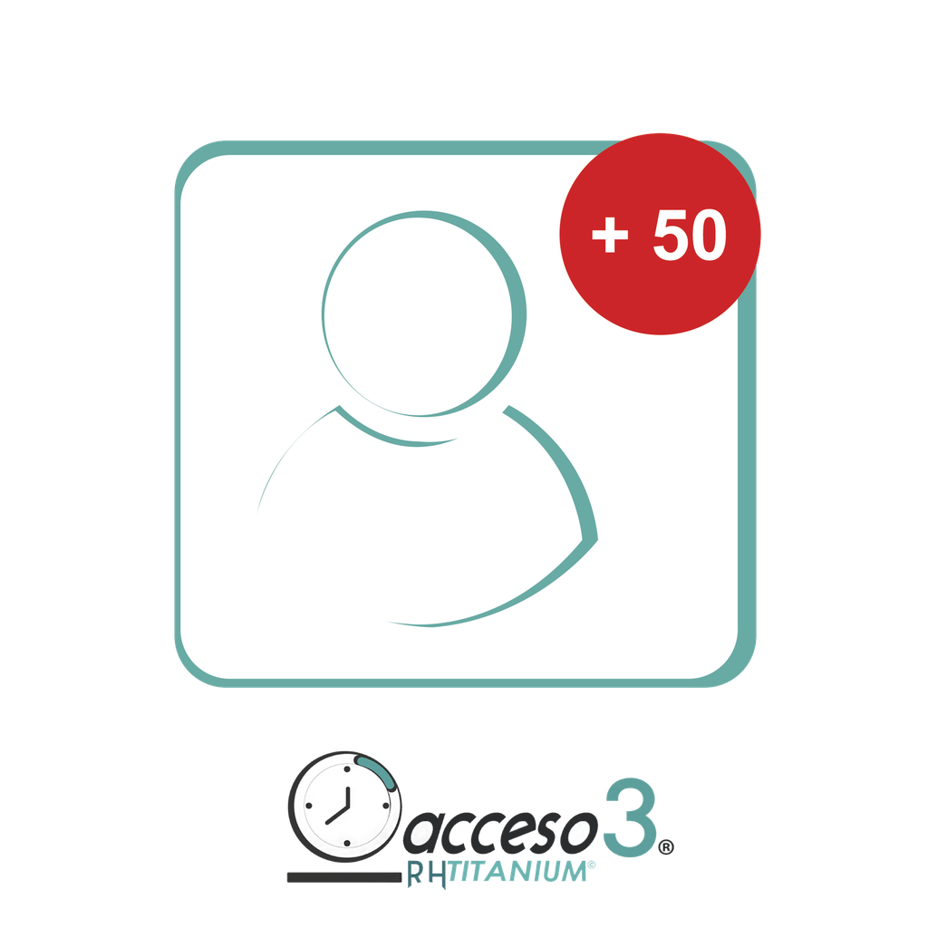 [BAJO PEDIDO] Expansión de 50 Empleados adicionales para Software Acceso3 - TITANIUM / Compatible con NOMINA