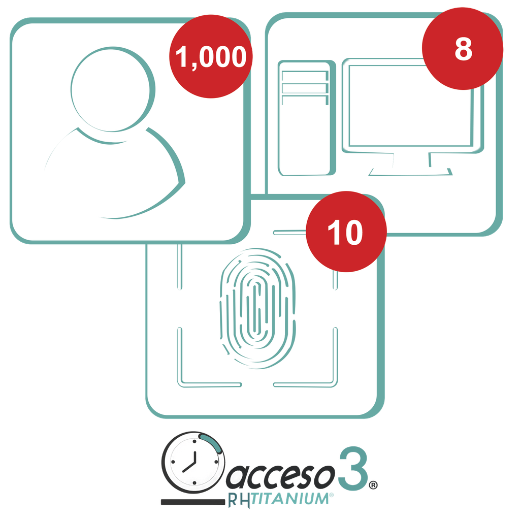 [TITANIUMIII] [BAJO PEDIDO] Licencia para software de Tiempo & Asistencia compatible con SISTEMAS DE NOMINA / 1,000 Empleados / 10 Relojes checadores / 10 PC / Acceso3 - TITANIUM