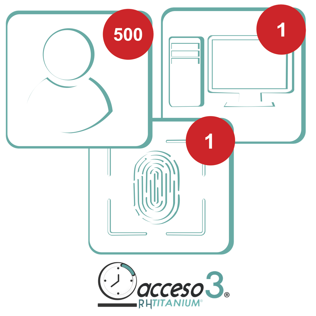 [TITANIUMCERO] [BAJO PEDIDO] Licencia para software de Tiempo & Asistencia compatible con SISTEMAS DE NOMINA / 500 Empleados / 1 Reloj checador / 1 PC / Acceso3 - TITANIUM