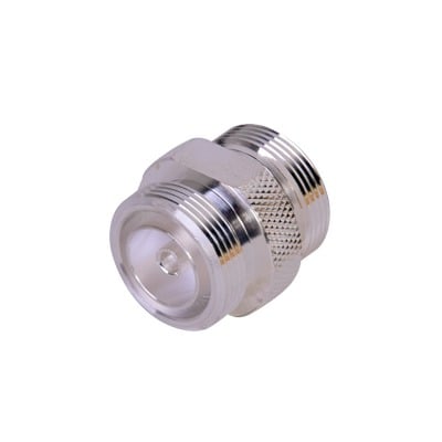 [RFD-1653-2] Adaptador Barril de Conector DIN-7-16 Hembra a DIN 7-16 Hembra, Plata/ Plata/ Teflón.
