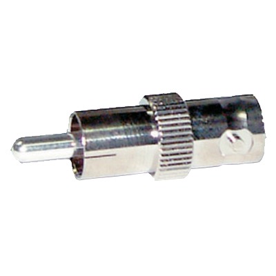 [RFB-1140] Adaptador de BNC Hembra a RCA Macho en 50 Ohm para Fono, uso en Aplicaciones de Audio-Video, Níquel/ Plata/ Delrin.