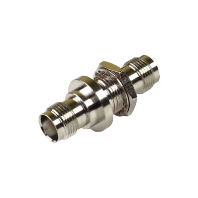 [RFT-1226] Adaptador Doble TNC Hembra para Chasis, Montaje Hermético con Aro de Goma y en Tipo D-Plano, Níquel/ Oro/ Teflón.