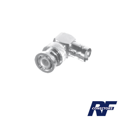 [RFB-1132] Adaptador en Ángulo Recto, de Conector BNC Macho a BNC Hembra, 50 Ohm (Monitor), Níquel/ Plata/ Teflón.