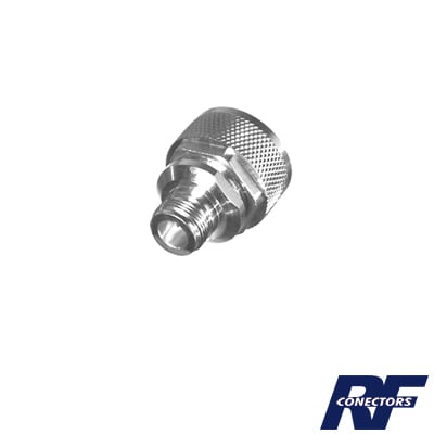 [RFD-1671-2] Adaptador en Línea de Conector DIN 7-16 Macho a N Hembra, Plata/ Plata/ Teflón.