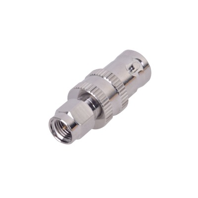 [RSA-3458] Adaptador en Línea de Conector SMA Macho a BNC Hembra, Níquel/ Oro/ Teflón.