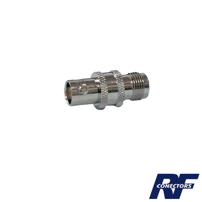[RFT-1232] Adaptador en Línea de Conector TNC Hembra a BNC Hembra, Níquel/ Oro/ Teflón.