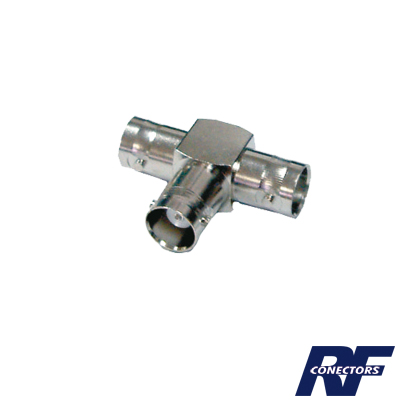 [RFB-1131] Adaptador Triple en T para 50 Ohm de BNC Hembra a Doble BNC Hembras, Níquel/ Plata/ Teflón.