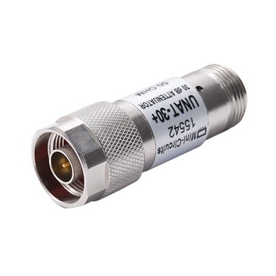 [UNAT-30] Atenuador en Línea de 30 dB, 0.5 Watt Máx., CD-6 GHz, Conectores N Macho-Hembra.