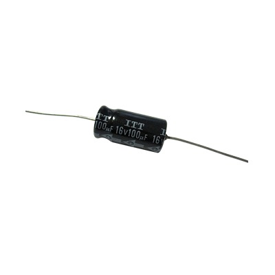 [100MF16V] Capacitor Electrolitico de 100 mF a 16 Vcc.
