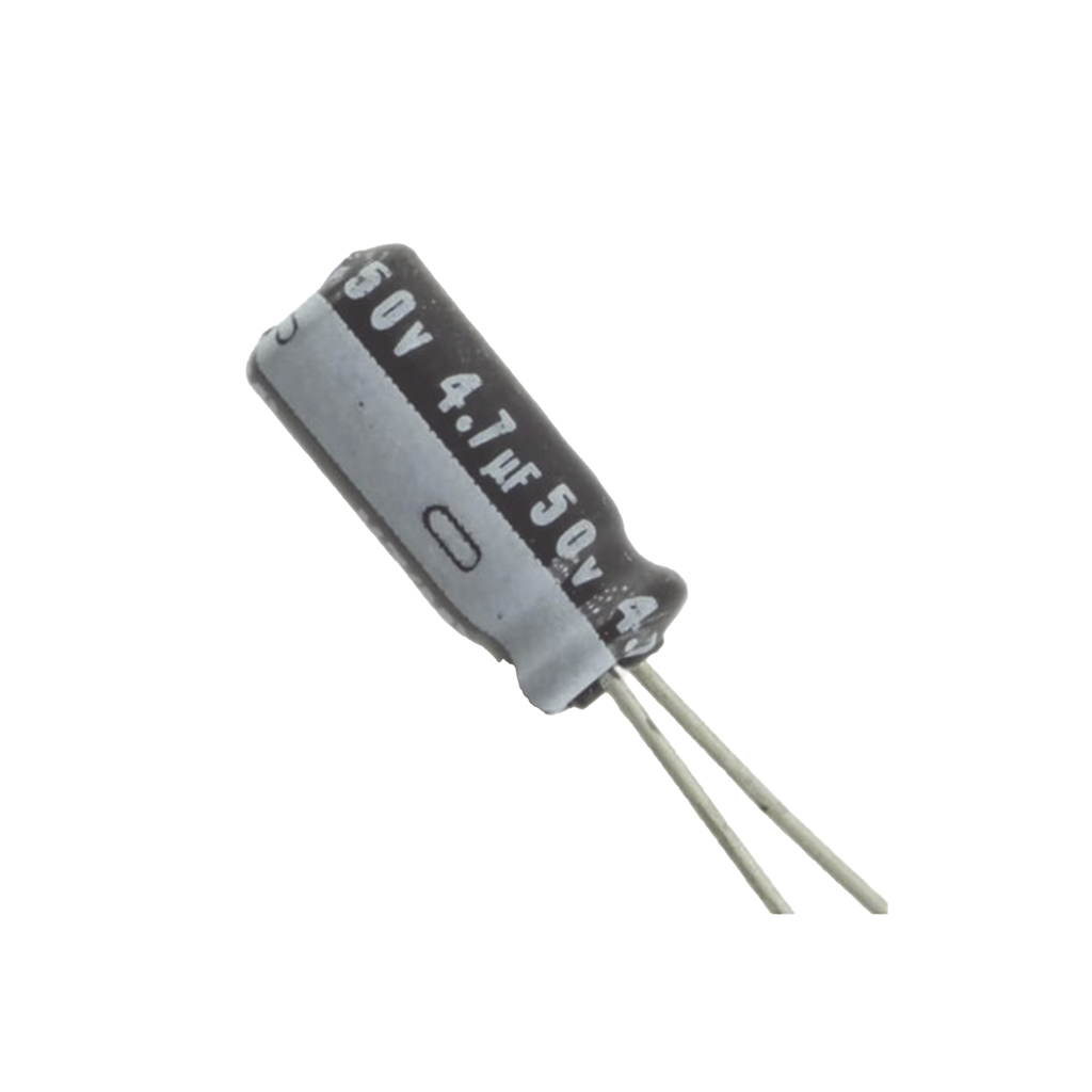[CE4.7/50V] Capacitor Electrolítico de Aluminio, Radial de 4.7 µFd, 50 Vcc, 105 °C, 5 x 11.7 mm.