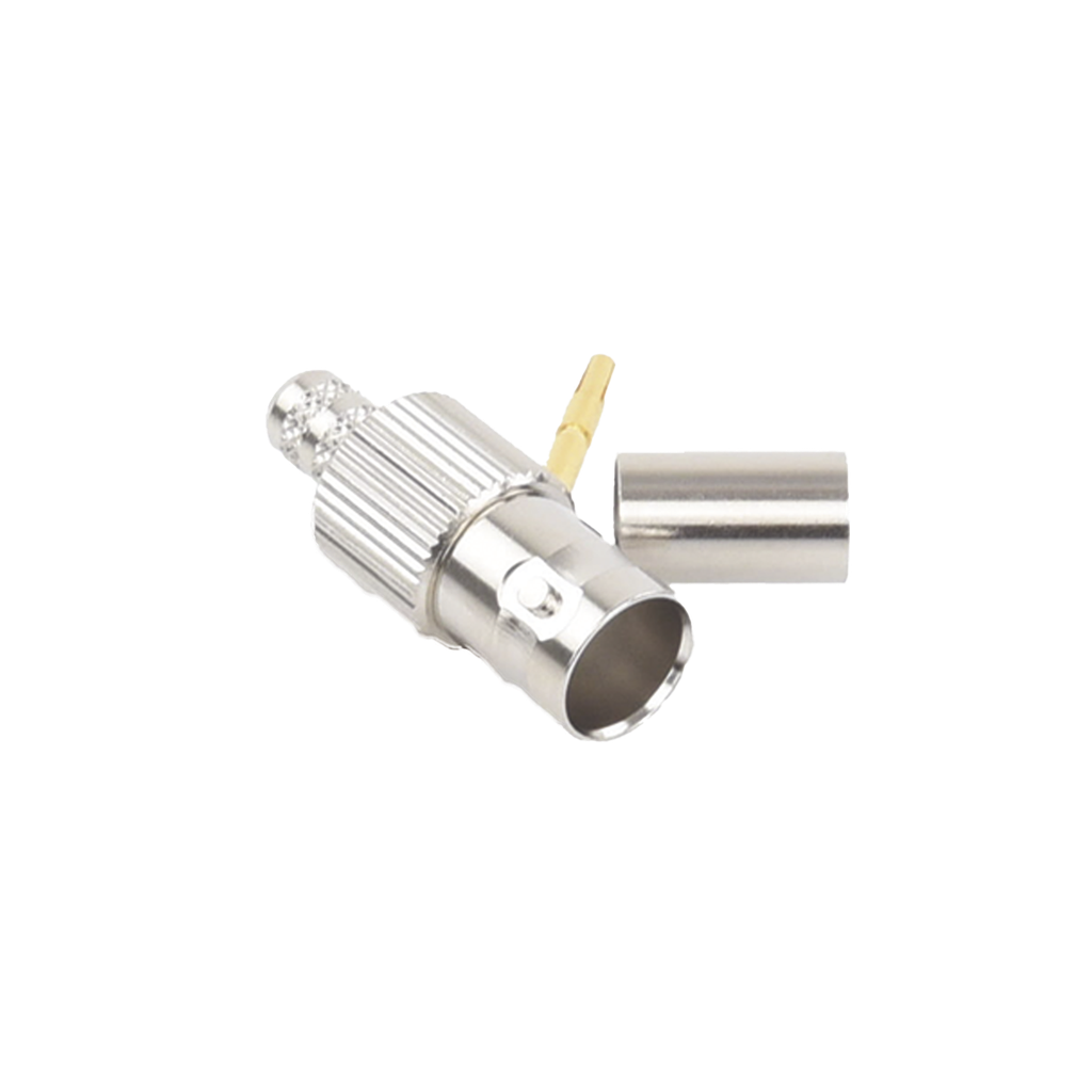 [RFB-1724] Conector BNC Hembra, 75 Ohm, Anillo Plegable, para RG-59/U, Níquel/ Oro/ Delrin.
