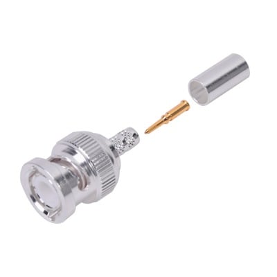 [RFB-1106-2ST] Conector BNC Macho de Anillo Plegable para Cable LP-142, LP-195, LMR-195, RG-58/U, RG-142/U, Plata/Oro/Teflón.