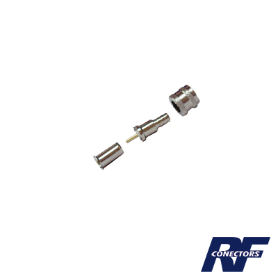 [RFU-600-1] Conector Mini UHF Macho, 50 Ohm, de Anillo Plegable para Cables RG-58/U, RG-142/U, Niquel/Oro/Delrin.