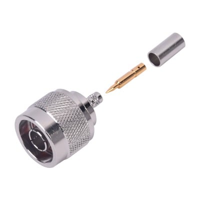 [RFN-1005-2N] Conector N Macho de Anillo Plegable para Cables Coaxiales LP-142, LP-195, RG-58/U, RG-142/U, LMR-195, Níquel/ Oro/ Teflón.â??