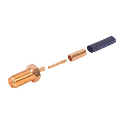 Conector SMA Hembra de Anillo Plegable para Cables RG-174/U, 8216, Oro/ Oro/ Teflón.