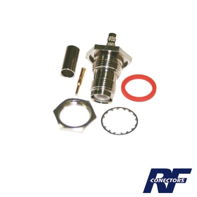 [RP-1212-B1] Conector TNC Hembra Inverso de Montaje Trasero en Panel, D-Plano, Hermético de Anillo Plegable para RG-316/U, Níquel/ Oro/ Teflón.