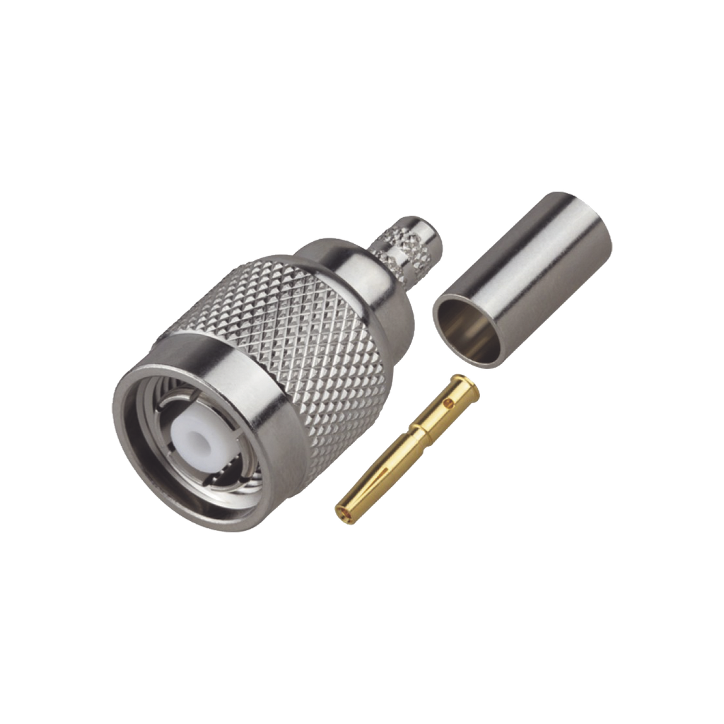 [RP-1202-C] Conector TNC Macho Inverso de Anillo Plegable para Cable RG-58/U, Níquel/ Oro/ Teflón.