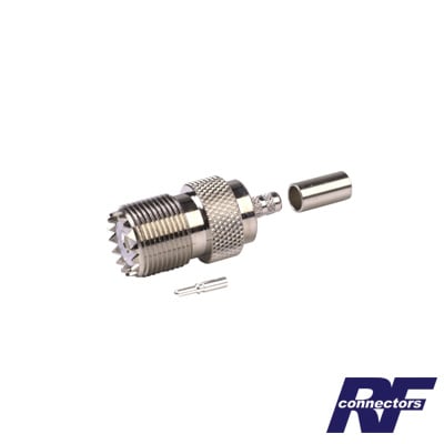 [RFU-527] Conector UHF Hembra (SO-239) en Línea, de Anillo Plegable para Cable RG-58/U, RG-142/U, Níquel/ Plata/ Delrin.