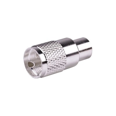 [RFU-500] Conector UHF Macho (PL-259) para cables LP-400, RG-8/U, RG-8U-SYS, 8237, 8267, 8268, 9913, CTN-400, 7810, 8214, 7810A, RFLASH-1113, LMR-400, Plata (Concha-Níquel)/ Plata/ D.A.P. (Fibra Sintética)