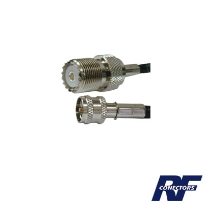 [SKN-9557] Jumper Adaptador de Conector Mini UHF Macho a UHF Hembra (SO-239), Níquel/ Oro y Plata/ Delrin.