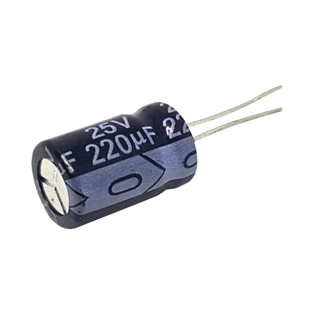 Capacitor Electrolítico Radial de Aluminio, 220 µFd, 25 Vcc, 105 °C, 8 x 11 mm.