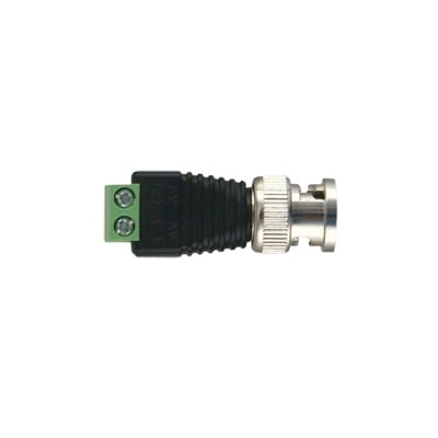 [TT-RG-17] Adaptador de conector BNC macho a 2 terminales-tornillo para cables AWG-26-14, en aplicaciones Video Vigilancia, Níquel/ Oro/  PTFE y PVC.