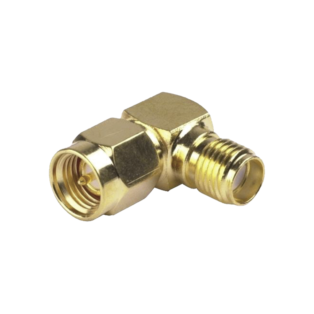 [RSA-3402-1] Adaptador en Ángulo Recto, de Conector SMA Macho a SMA Hembra, Oro/ Oro/ Teflón.