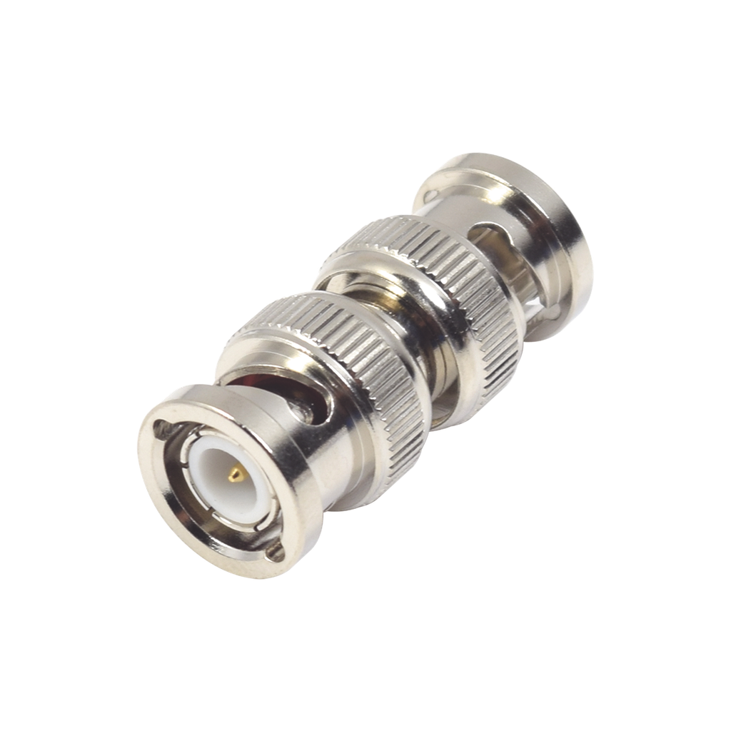 [RFB-1733] Adaptador tipo Barril para 75 Ohm, de Conector BNC Macho a BNC Macho, Niquel/ Oro/ Teflón.