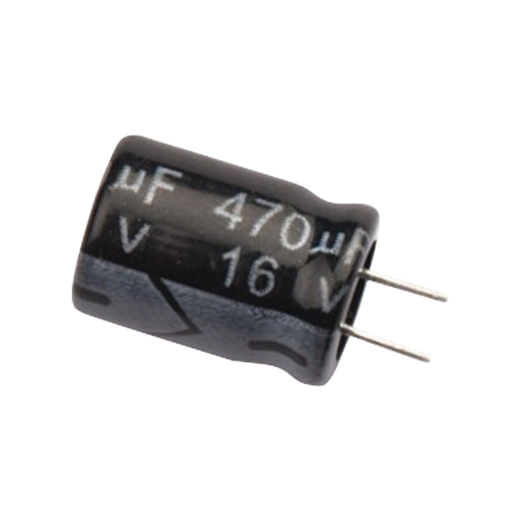 Capacitor Electrolítico de Aluminio, Radial de 470 µFd, 16 Vcc, 105 °C, 8.0 x 11 mm.