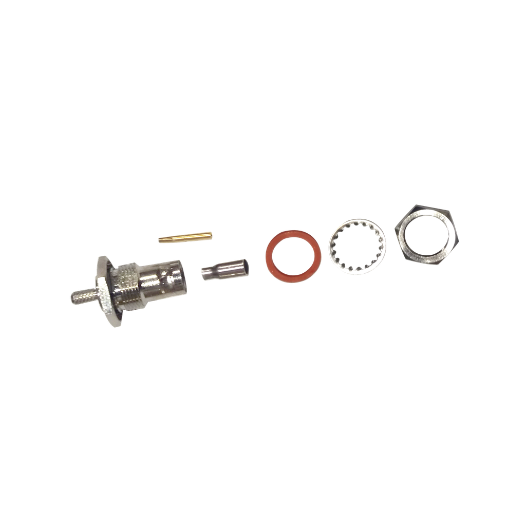 Conector BNC Hembra / Chasis en D-Plano, de Anillo / RG-174, Niquel / Oro / Teflón.