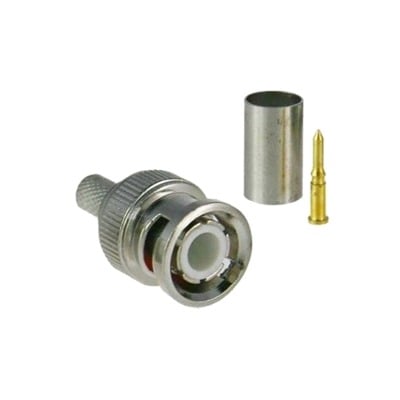 [TT-RG-91] Conector BNC macho para 75 Ohm, de 3 piezas en línea, anillo plegable para cable RG-59/U en aplicación de CCTV, Níquel/ Oro/ Teflón.