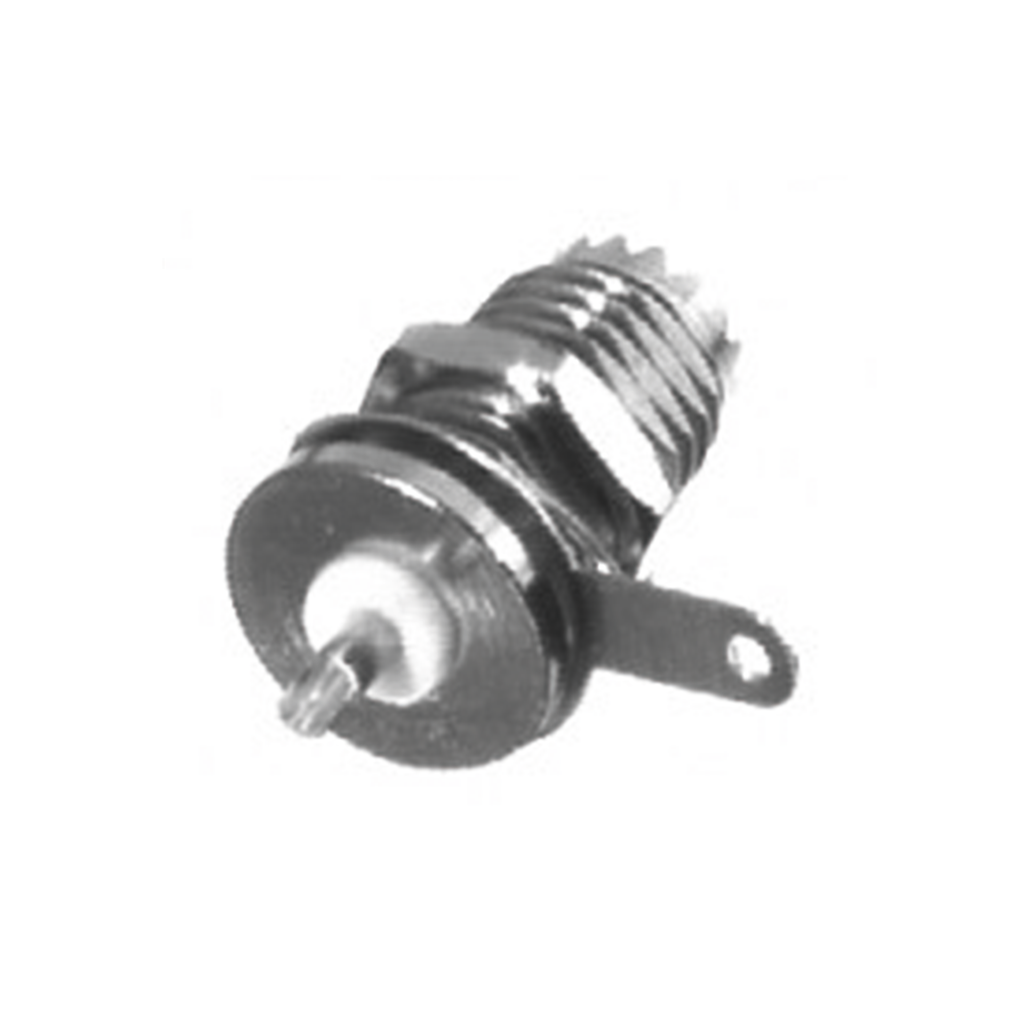 Conector Mini UHF Hembra para Chasis de Montaje Trasero en Tipo D-Plano, Níquel/ Plata/ Teflón