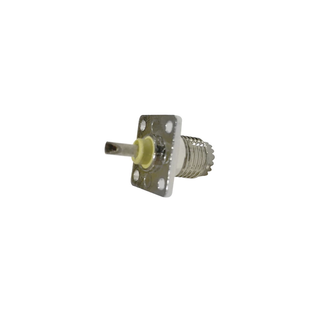 [RFU-603-1] Conector Mini-UHF Hembra, de Montaje en 4 Perforaciones a 13 mm, Níquel/ Oro/ Baquelita.