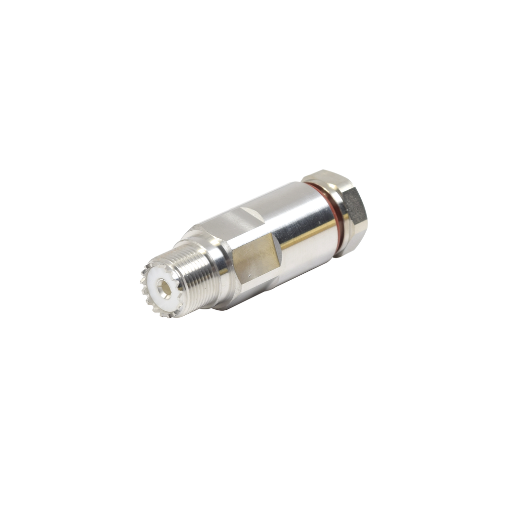 Conector UHF Hembra (SO-239) de Rosca para cable LP-450A, LDF4-50A, Bronce Blanco/ Plata/ Teflón.