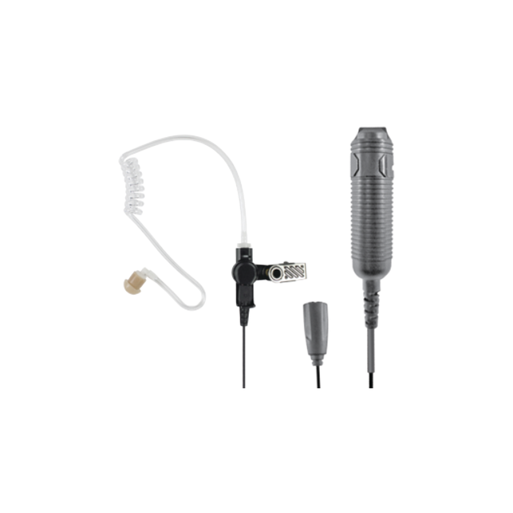 [SPM3301S1] Heavy Duty 3-Wire Surveillance Kit: Features acoustic tube earphone with TWIST CONNECTOR, remote PTT switch and low-profile lapel microphone. Straight cable.