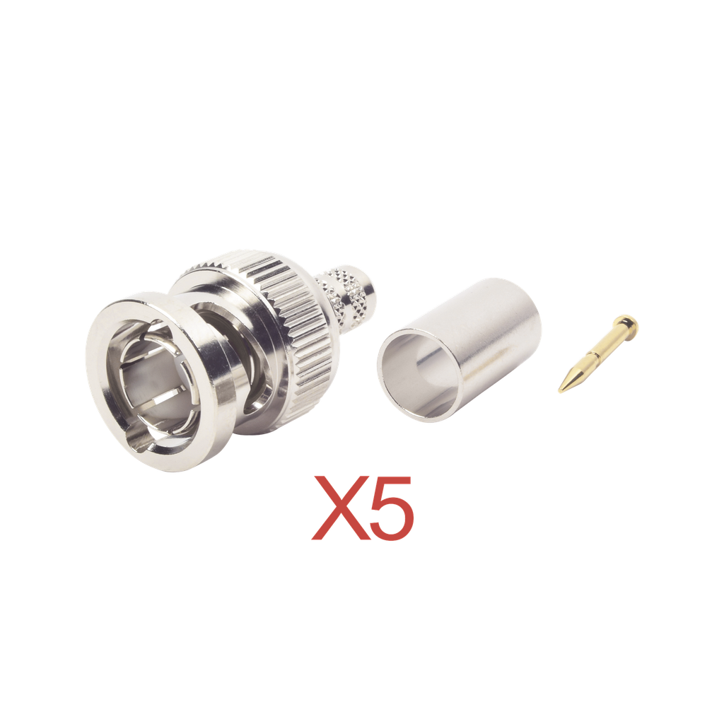Kit de 5 Conectores BNC Macho RFB-1707-D de Anillo Plegable / RG-59, 75 Ohm.