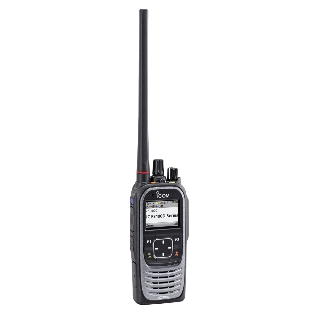 [ICF3400DS/11] Radio portátil digital y analógico con pantalla a color en rango de frecuencia 136-174MHz, 1024 canales, 5 W de potencia de RF.  Batería, cargador, antena y clip incluidos.