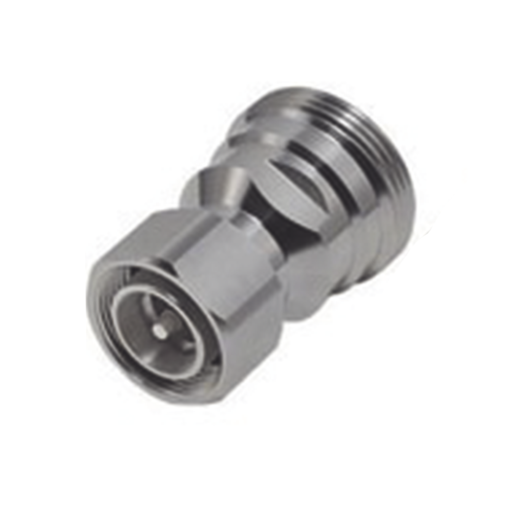 [RFD-1688-4] Adaptador en Línea de Conector DIN 7-16 Hembra a 4.3-10 Macho, Bronce Blanco/ Plata/ Teflón.