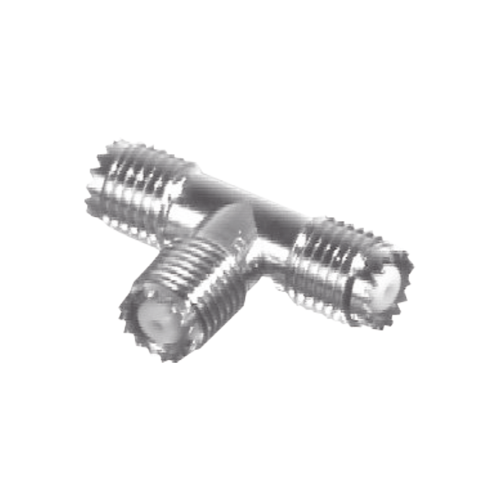 [RFU-632] Adaptador en T, de Conector Mini-UHF Hembra a Doble Mini-UHF Hembra, Níquel/ Plata/ Teflón.