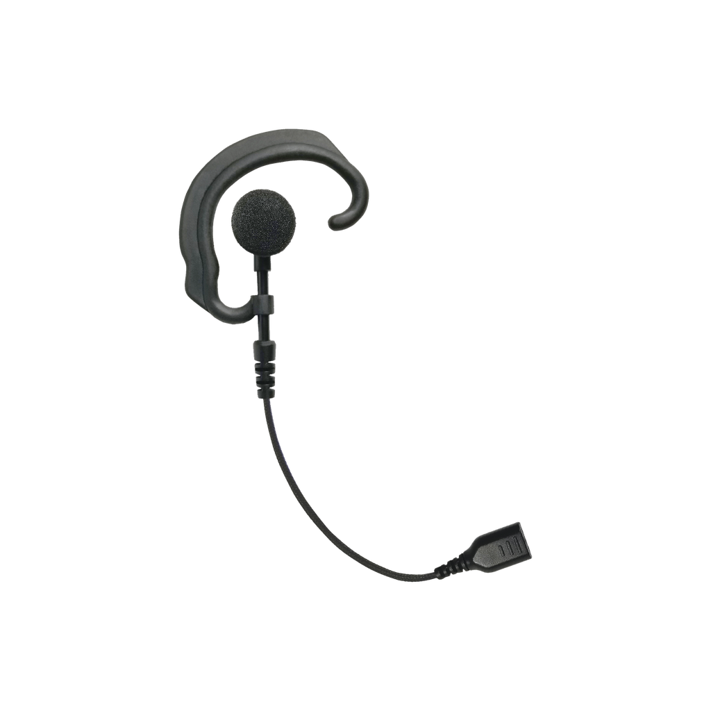Auricular de gancho para el oído (RESPONDER) con cable de fibra trenzada y conector SNAP. Requiere micrófono de solapa de 1 o 2 hilos de la Serie SNAP.