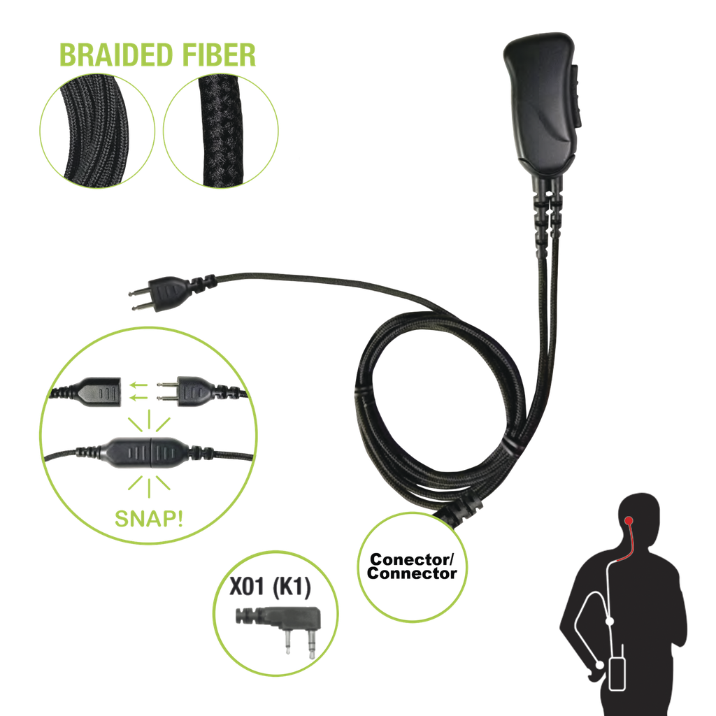 Cable de fibra trenzada serie SNAP compatible con KENWOOD conector de 2 pines para auricular