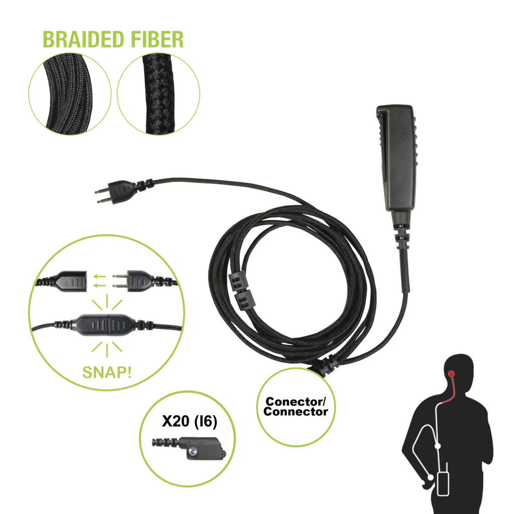 Cable para Micrófono audífono SNAP intercambiable con conector para Radios Icom IC-F3216/4261DS/DT, IC-F52D/62D, IC-F3400/4400DS/DT