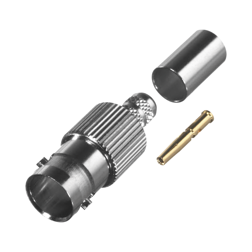 Conector BNC Hembra de Anillo Plegable para Cable RG-179/U, PIN Soldable, Grupo S, Níquel/ Oro/ Teflón.