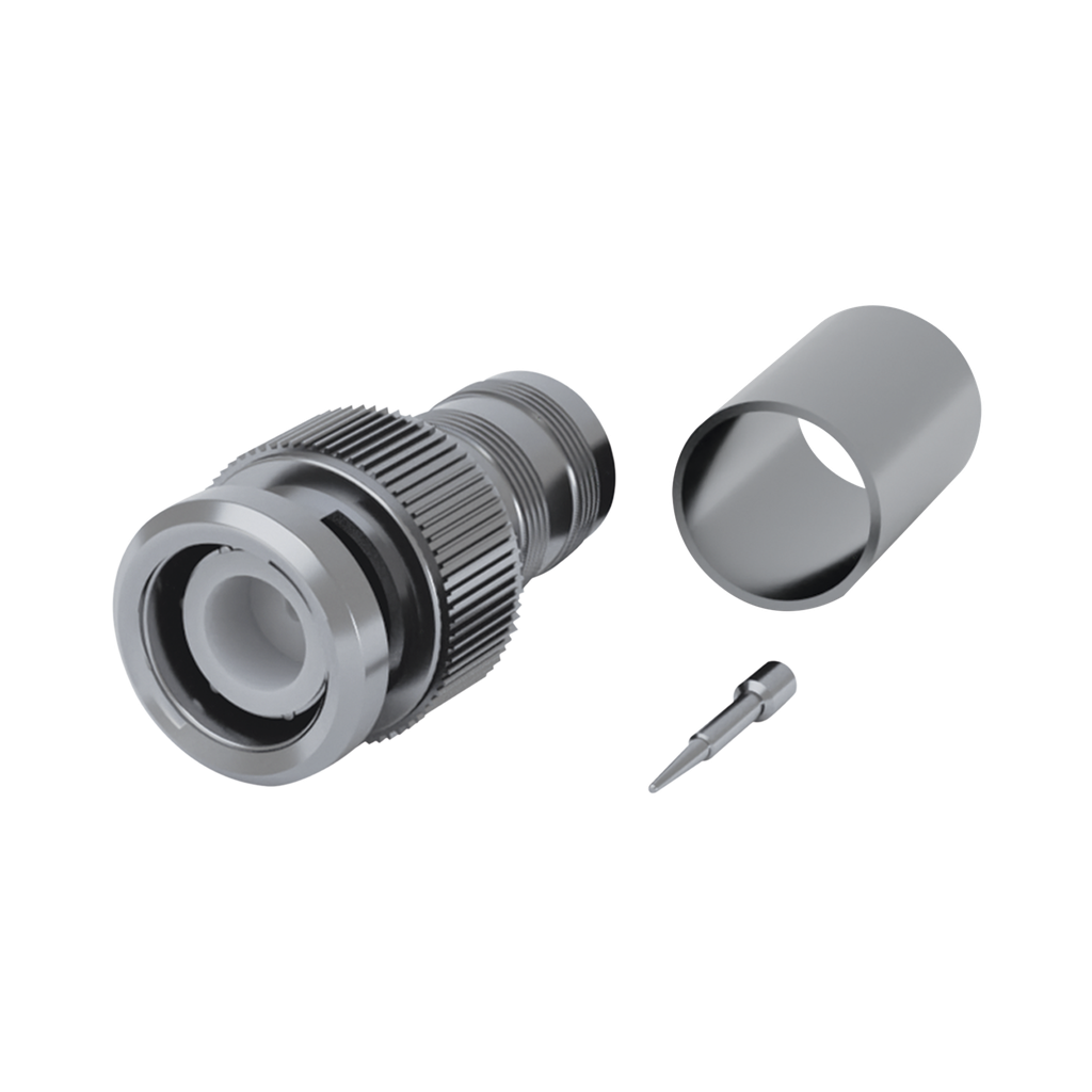 Conector BNC Macho (75 Ohm No Reales), Anillo Plegable para RG-59/U/62, Níquel/ Níquel/ Delrin.