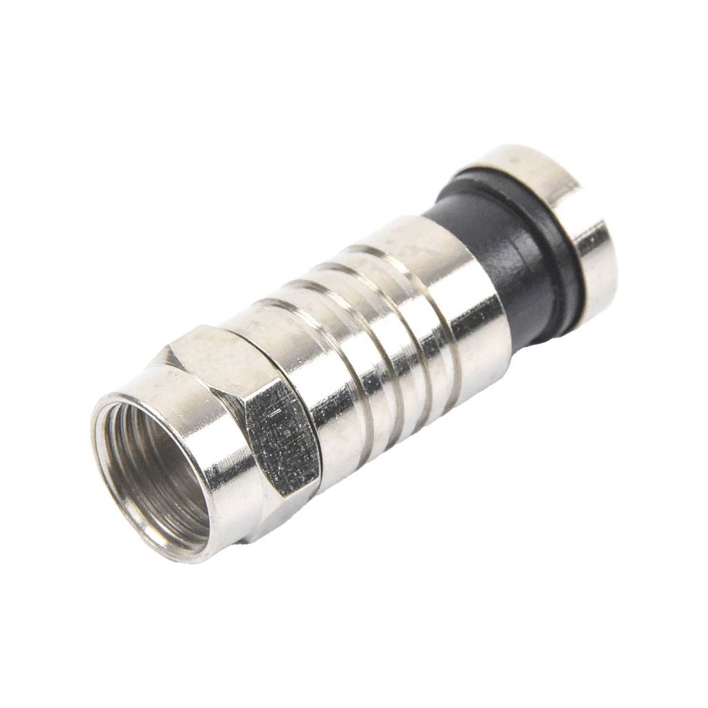 Conector F Macho de Compresión para cable RG-6, Cuerpo de Bronce Niquelado.