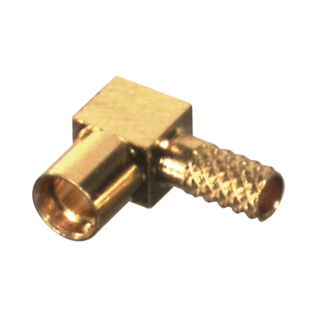 Conector MMCX Hembra en Ángulo Recto de Anillo Plegable para Cable RG-174/U, Grupo B, Oro/ Oro/ Teflón.
